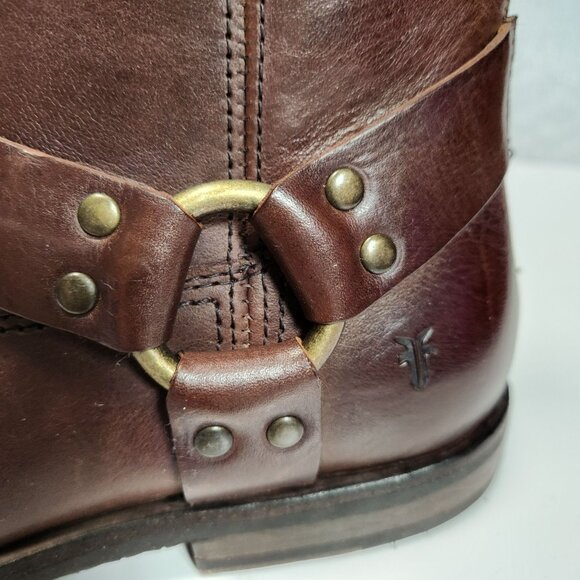 FRYE Sam Harness Mens Boots 8M Dark Brown Leather Mid-Calf Back Zipper - Picture 15 of 16
